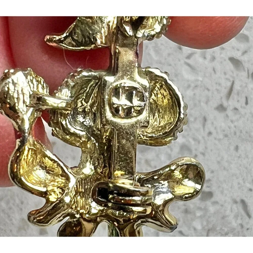 Gold-Tone Poodle Brooch Enamel Red Bow & Accents Textured Pin MCM Vintage - Picture 7 of 7